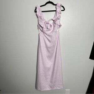 Zimmermann Ruffle Linen Midi Dress Lilac AU2/US8 Style 7697DRTW
